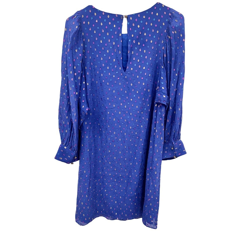 Lilly Pulitzer Silk Maisel Mini Dress Bishop Sleeve Party Cocktail Blue Size Sm4 - Picture 3 of 11